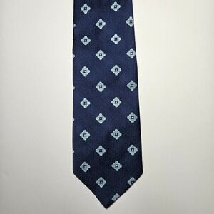 Vintage Prince Consort Golden Clasp Mens Navy Blue Medallion Geometric Tie